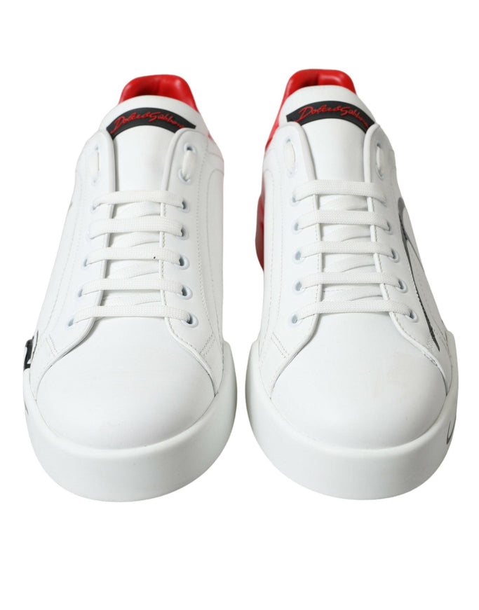 Dolce & Gabbana White Red Leather Low Top Sneakers Shoes - Ellie Belle