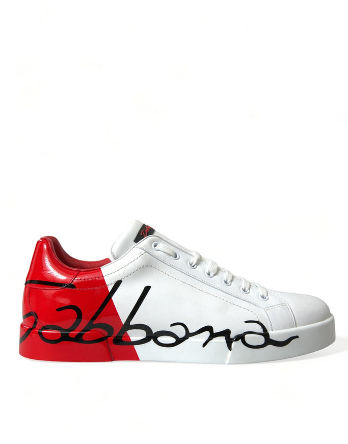 Dolce & Gabbana White Red Leather Low Top Sneakers Shoes - Ellie Belle