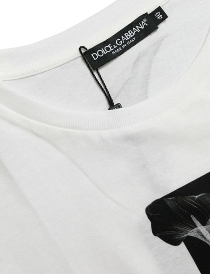 Dolce & Gabbana White Black Roses Crewneck Cotton T-shirt - Ellie Belle