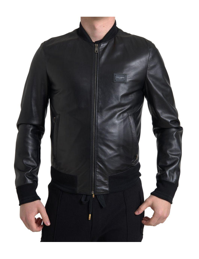 Dolce & Gabbana Black Leather Full Zip Bomber Men Jacket - Ellie Belle