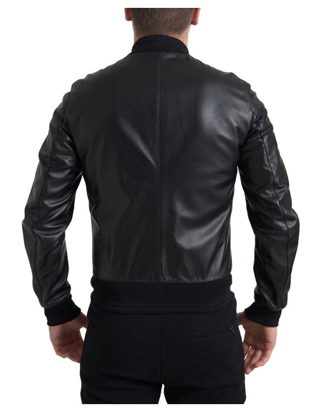 Dolce & Gabbana Black Leather Full Zip Bomber Men Jacket - Ellie Belle
