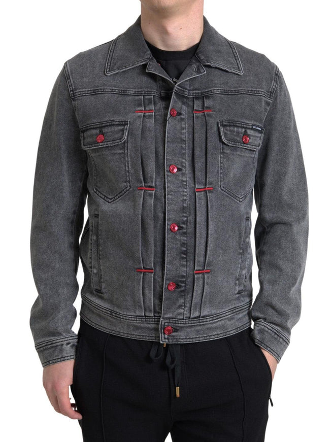 Dolce & Gabbana Gray Washed Cotton Stretch Denim Men Jacket - Ellie Belle