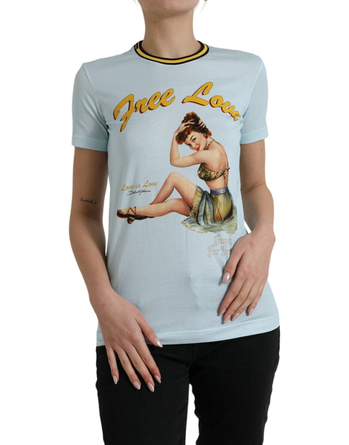 Dolce & Gabbana Light Blue Cotton Free Love Crew Neck T-shirt - Ellie Belle