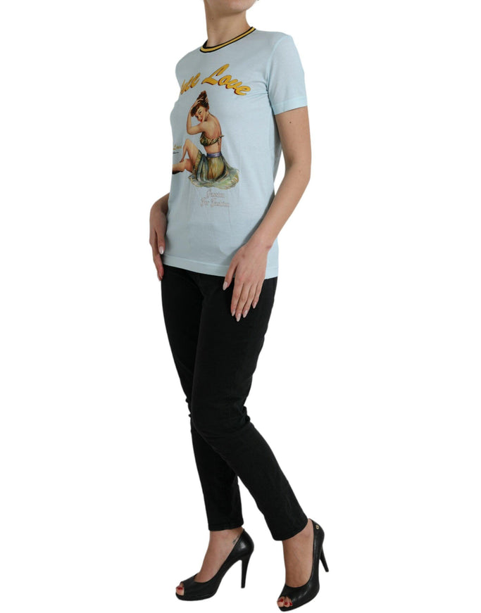 Dolce & Gabbana Light Blue Cotton Free Love Crew Neck T-shirt - Ellie Belle