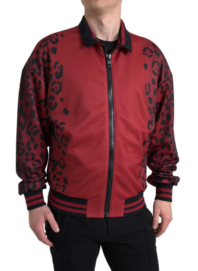 Dolce & Gabbana Red Leopard Polyester Bomber Full Zip Jacket - Ellie Belle