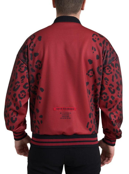 Dolce & Gabbana Red Leopard Polyester Bomber Full Zip Jacket - Ellie Belle