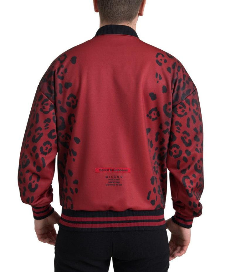 Dolce & Gabbana Red Leopard Polyester Bomber Full Zip Jacket - Ellie Belle