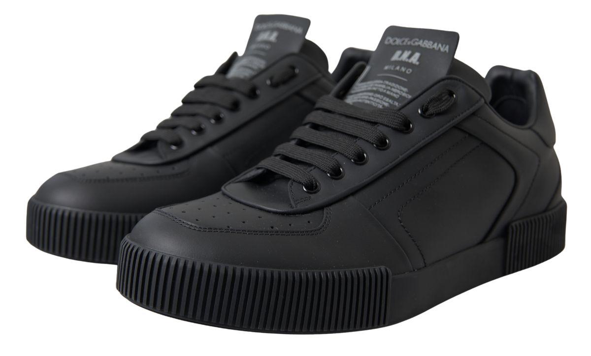 Dolce & Gabbana Black Portofino Leather Low Top Sneakers Shoes - Ellie Belle