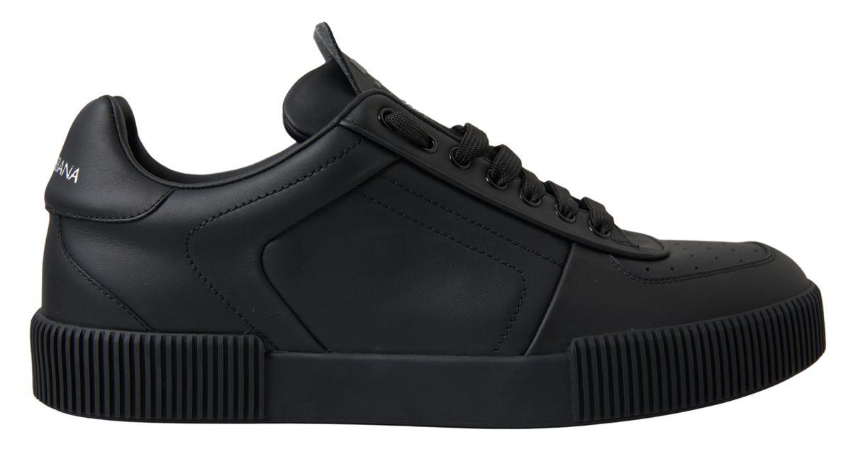 Dolce & Gabbana Black Portofino Leather Low Top Sneakers Shoes - Ellie Belle