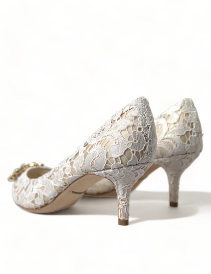 Dolce & Gabbana White Taormina Lace Crystal Heels Pumps Shoes - Ellie Belle