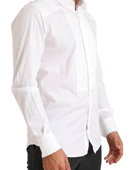 Dolce & Gabbana White GOLD Formal Cotton Tuxedo Dress Shirt - Ellie Belle