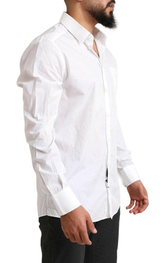 Dolce & Gabbana White GOLD Formal Cotton Tuxedo Dress Shirt - Ellie Belle