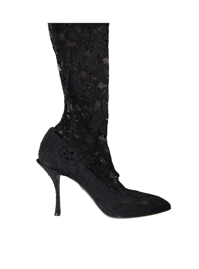 Dolce & Gabbana Black Stretch Socks Taormina Lace Boots Shoes - Ellie Belle