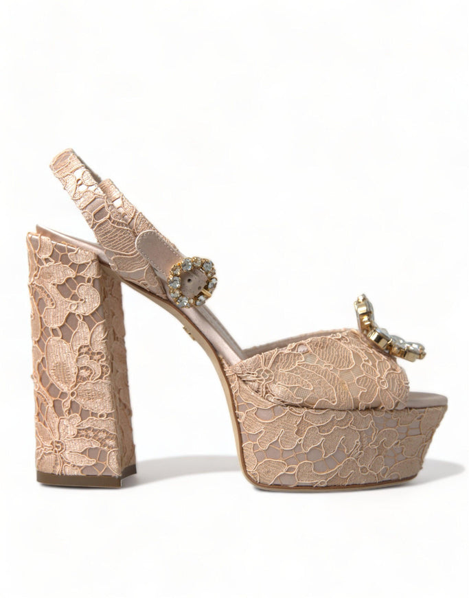 Dolce & Gabbana Pink Lace Taormina Platform Sandals Shoes - Ellie Belle