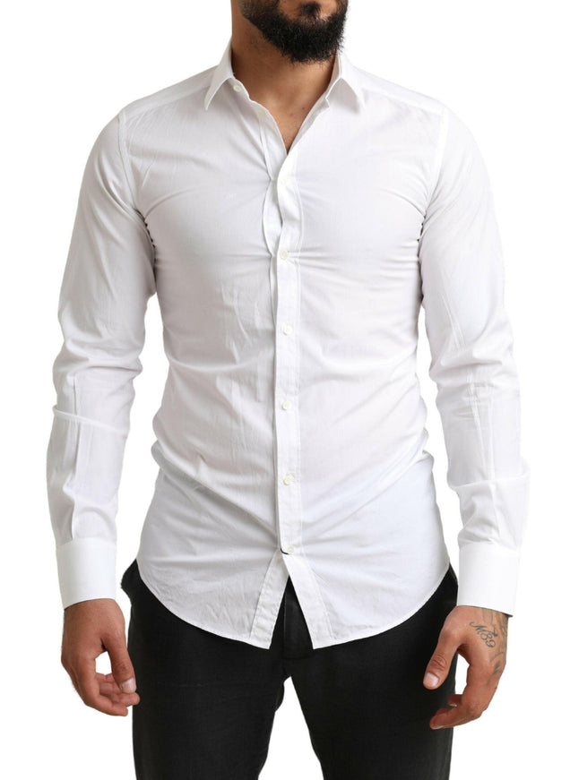 Dolce & Gabbana White GOLD Cotton Slim Fit Formal Dress Shirt - Ellie Belle