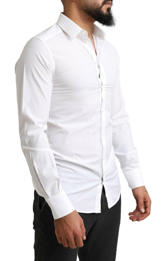 Dolce & Gabbana White GOLD Cotton Slim Fit Formal Dress Shirt - Ellie Belle