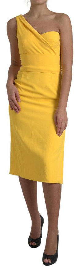 Dolce & Gabbana Yellow One Shoulder Side Slit Midi Dress - Ellie Belle