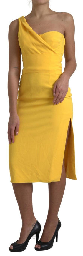 Dolce & Gabbana Yellow One Shoulder Side Slit Midi Dress - Ellie Belle