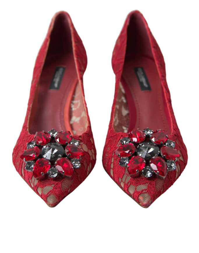 Dolce & Gabbana Red Taormina Lace Crystal Heels Pumps Shoes - Ellie Belle