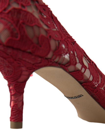 Dolce & Gabbana Red Taormina Lace Crystal Heels Pumps Shoes - Ellie Belle