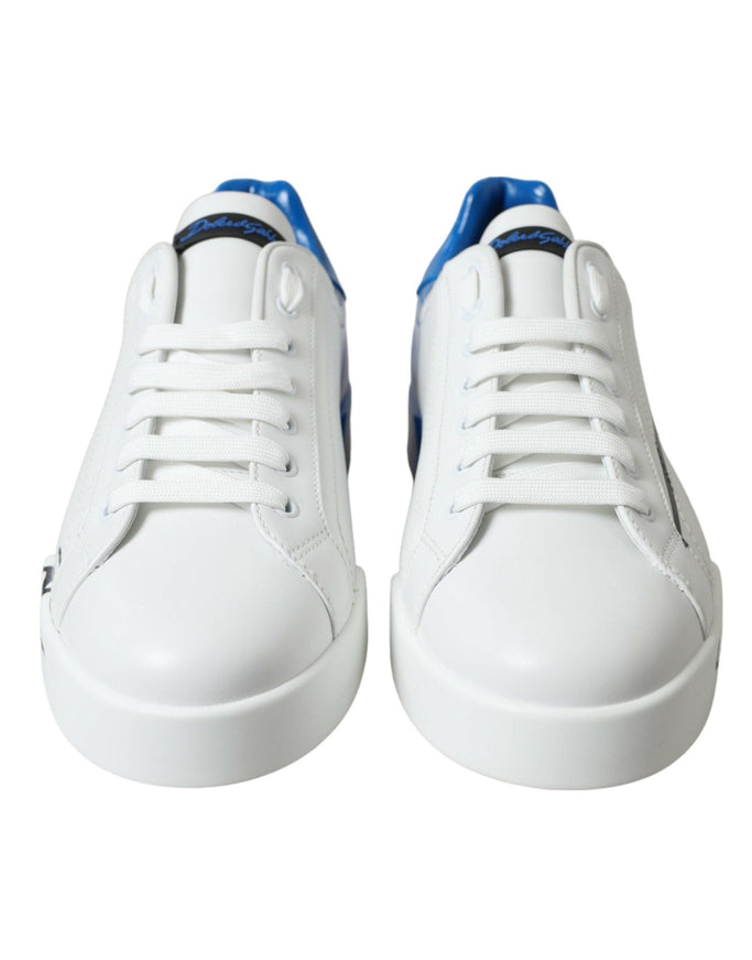 Dolce & Gabbana White Blue Leather Low Top Sneakers Shoes - Ellie Belle