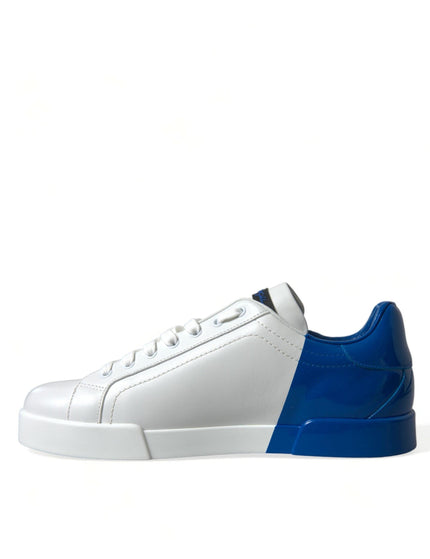 Dolce & Gabbana White Blue Leather Low Top Sneakers Shoes - Ellie Belle