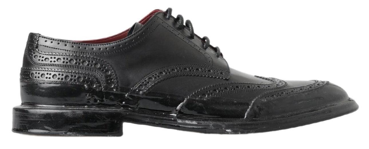 Dolce & Gabbana Black Leather Oxford Wingtip Formal Derby Shoes - Ellie Belle