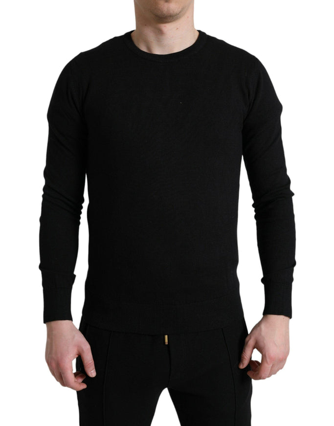 Dolce & Gabbana Black Cotton Crew Neck Men Pullover Sweater - Ellie Belle