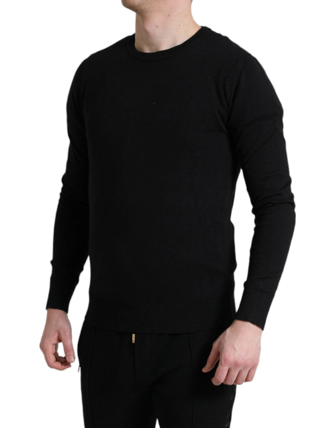 Dolce & Gabbana Black Cotton Crew Neck Men Pullover Sweater - Ellie Belle