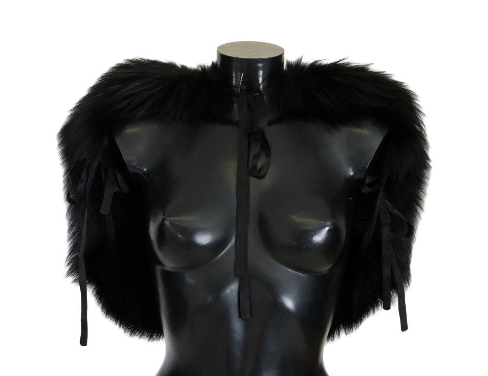 Dolce & Gabbana Black Silver Fox Fur Scarf - Ellie Belle