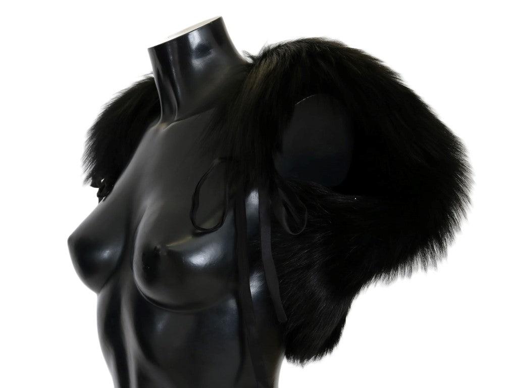 Dolce & Gabbana Black Silver Fox Fur Scarf - Ellie Belle