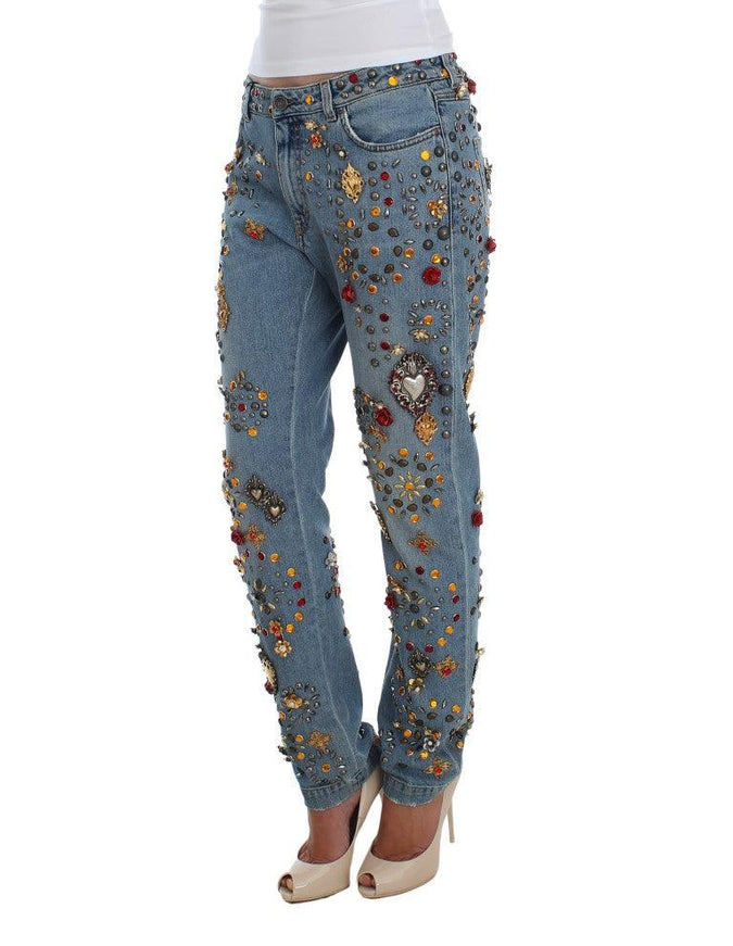 Dolce & Gabbana Crystal Roses Heart Embellished Jeans