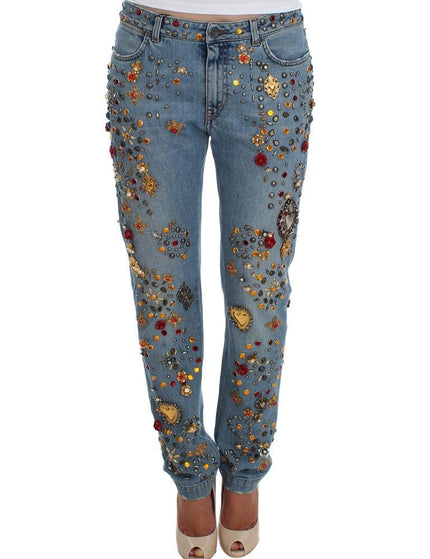 Dolce & Gabbana Crystal Roses Heart Embellished Jeans