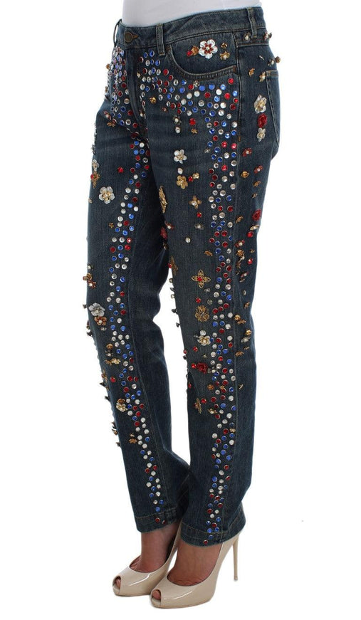 Dolce & Gabbana Crystal Roses Heart Embellished Jeans