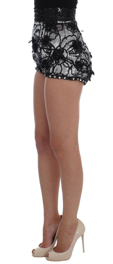 Dolce & Gabbana Black Crystal Sequined Mini Shorts - Ellie Belle