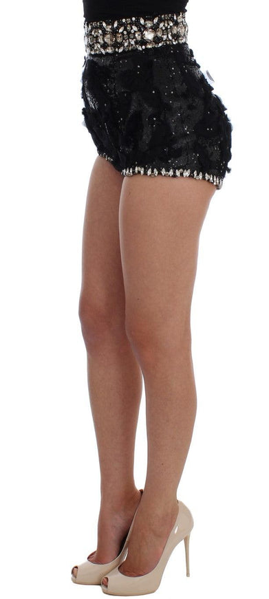 Dolce & Gabbana Black Crystal Sequined Mini Shorts - Ellie Belle