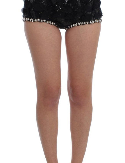 Dolce & Gabbana Black Crystal Sequined Mini Shorts - Ellie Belle