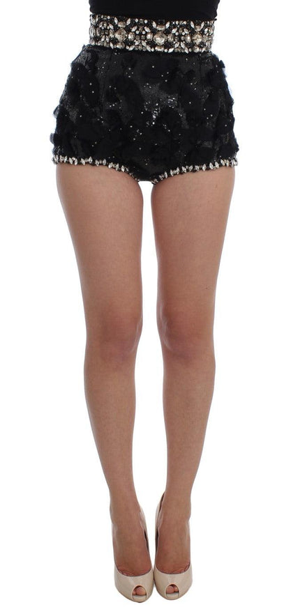 Dolce & Gabbana Black Crystal Sequined Mini Shorts - Ellie Belle