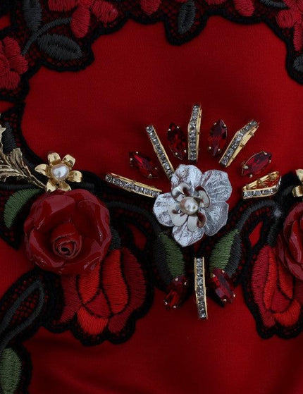 Dolce & Gabbana Red Silk Crystal Roses Shorts - Ellie Belle