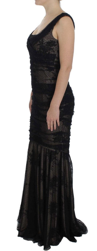 Dolce & Gabbana Black Floral Lace Long Bodycon Maxi Dress