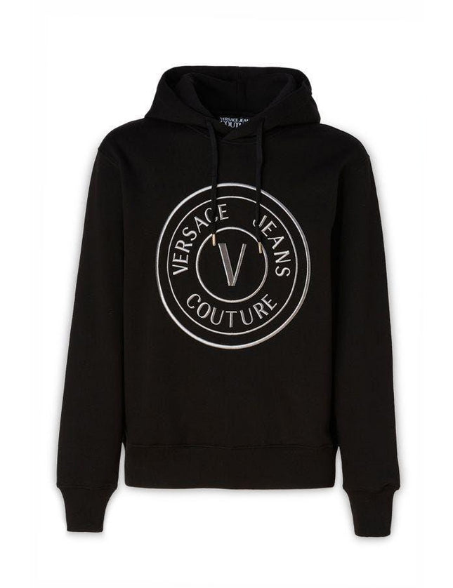 Versace Jeans Black Cotton Logo Details Hooded Sweatshirt - Ellie Belle