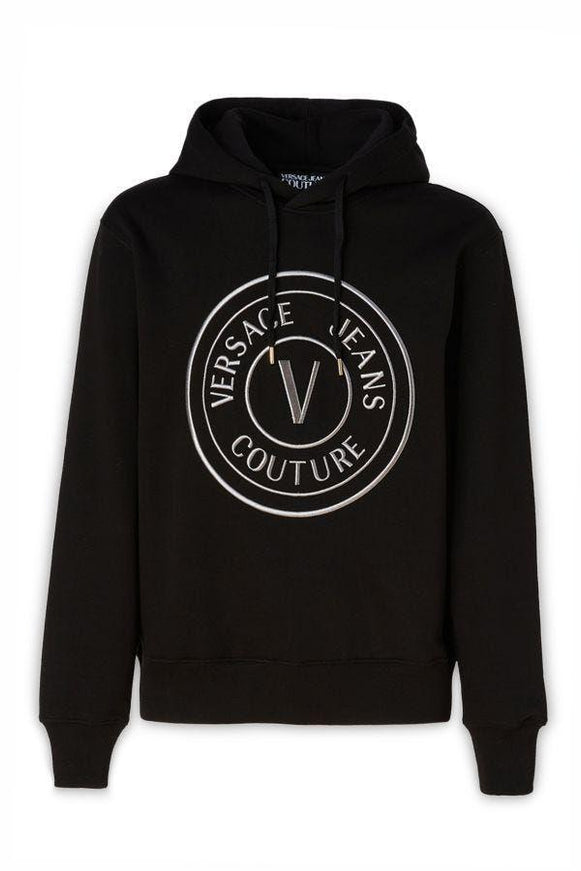 Versace Jeans Black Cotton Logo Details Hooded Sweatshirt - Ellie Belle