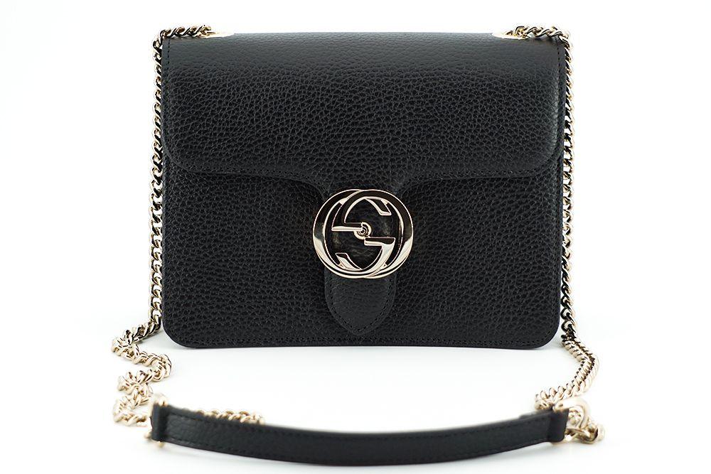 Back view of Gucci black leather shoulder bag