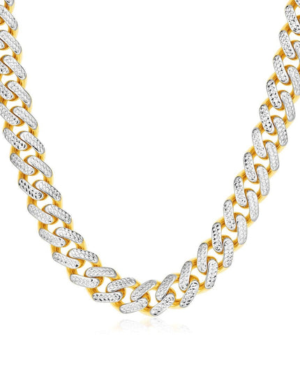 14k Two Tone Gold Miami Cuban Chain Necklace with White Pave - Ellie Belle
