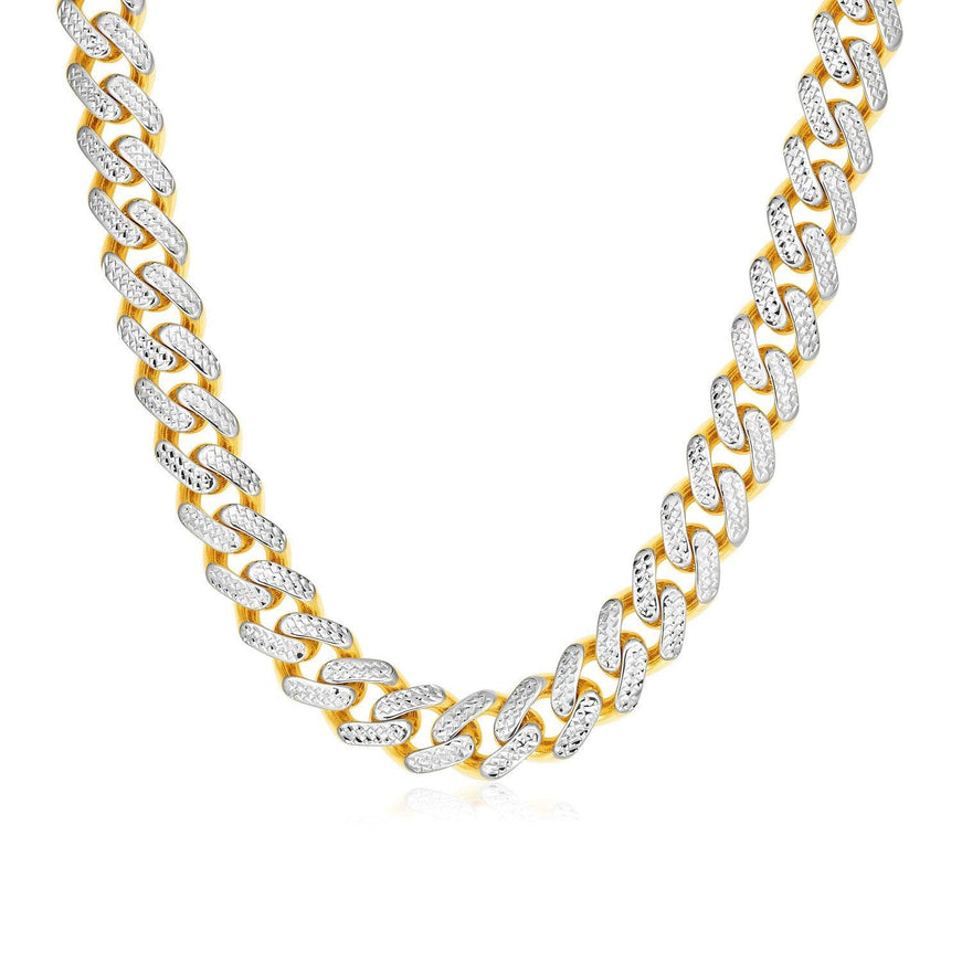 14k Two Tone Gold Miami Cuban Chain Necklace with White Pave - Ellie Belle