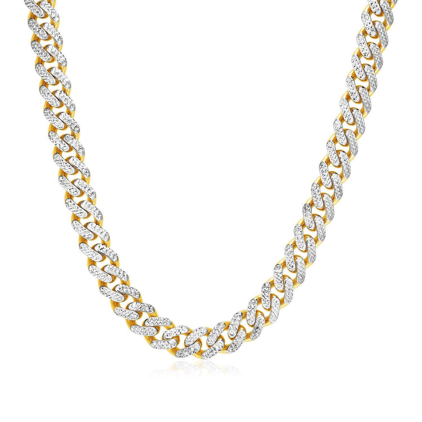 14k Two Tone Gold Miami Cuban Chain Necklace with White Pave - Ellie Belle