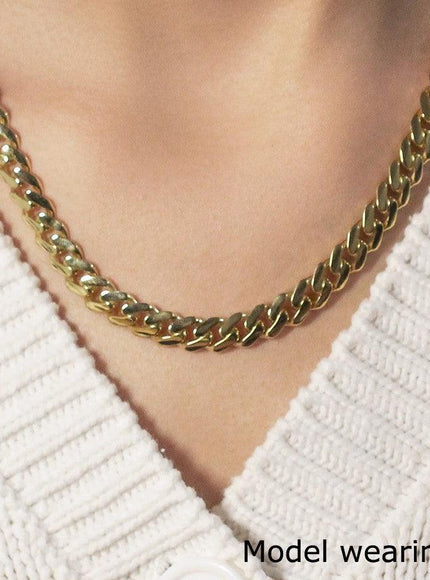 14k Yellow Gold Polished Miami Cuban Chain Necklace - Ellie Belle