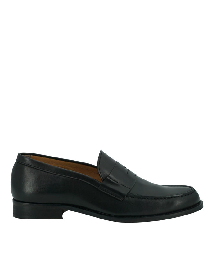 Saxone of Scotland Black Calf Leather Mens Loafers Shoes - Ellie Belle