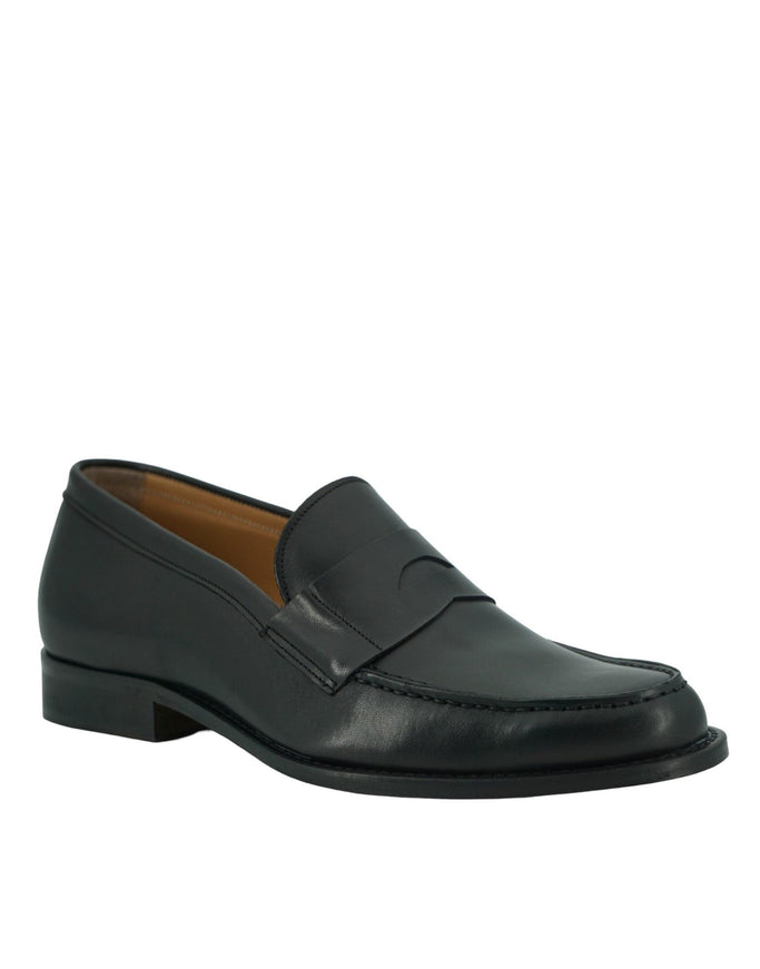 Saxone of Scotland Black Calf Leather Mens Loafers Shoes - Ellie Belle