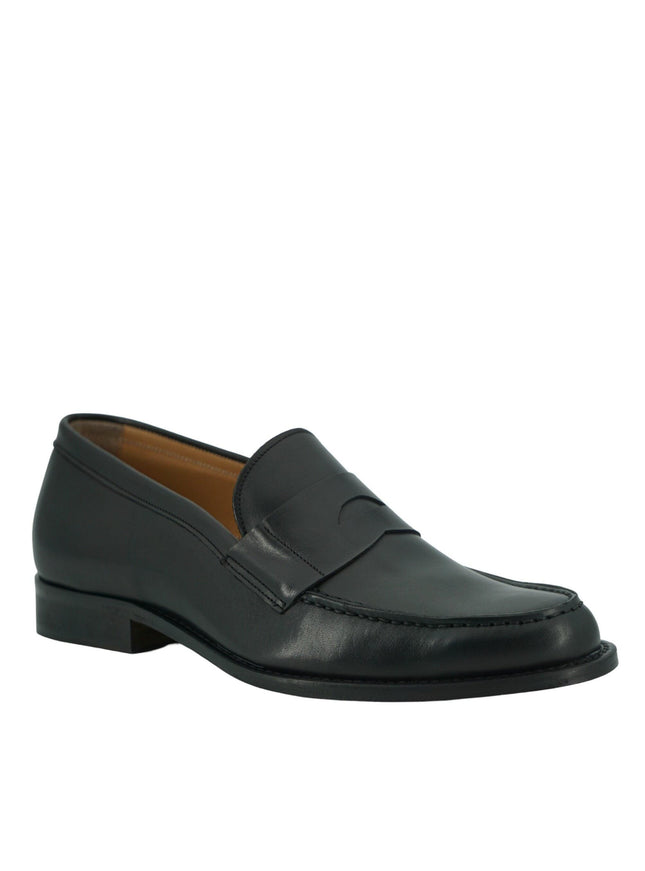 Saxone of Scotland Black Calf Leather Mens Loafers Shoes - Ellie Belle